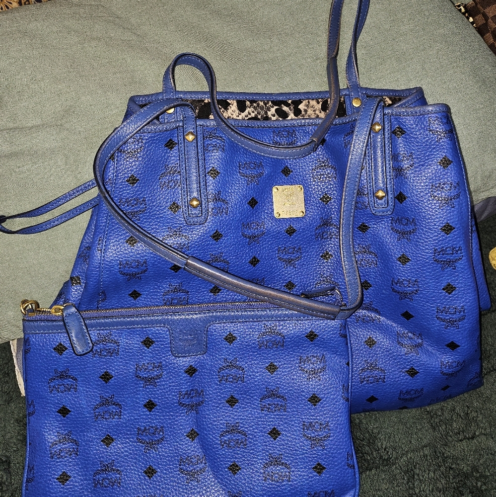 MCM large tote Rare BLUE!!
